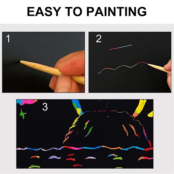 2 stk. Regnbue Scratch Paper Børns Kunstbog Sort Diy Regnbue Kunstpapir Kort Neon Scratch Bog W