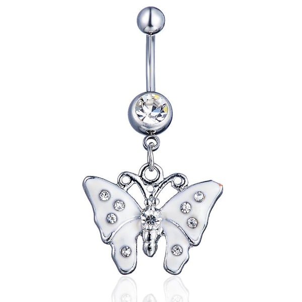 Rostfritt stål CZ Crystal Butterfly Dangling Belly Button Ring, 3 st i olika färger