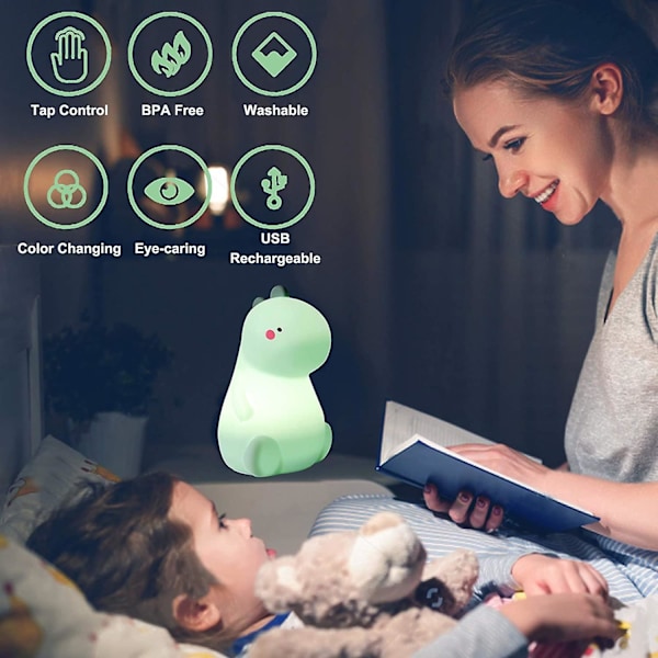 Dinosaurie Nattlampa, 7 Färger Söta Skiftande Silikon Baby Nattlampa Med Touch Sensor