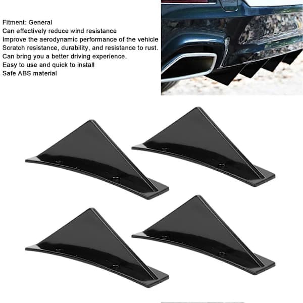 4 stk. Bageste Kofanger Spoiler Kit Splitter med Skrue Diffuser Biltilbehør Universal Blank Sort[co]