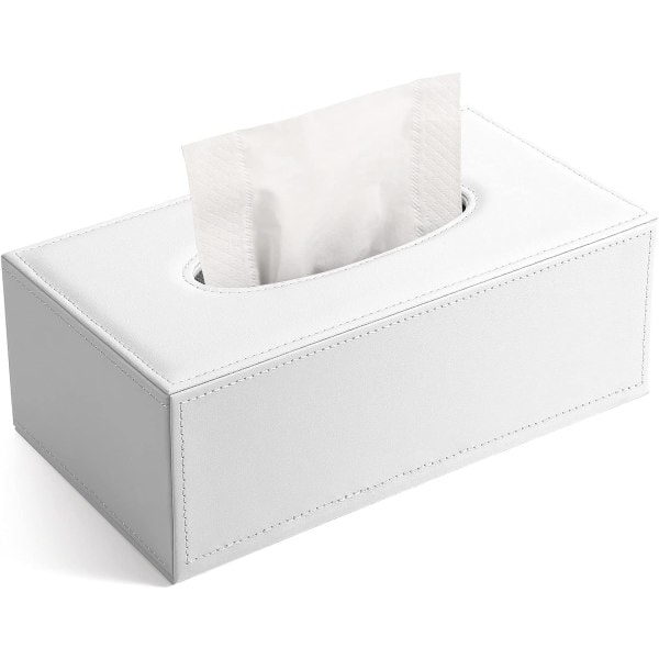 Rectangular PU Leather Face Tissue Box Woven Holder for Home Office, Image Decoration Plain White