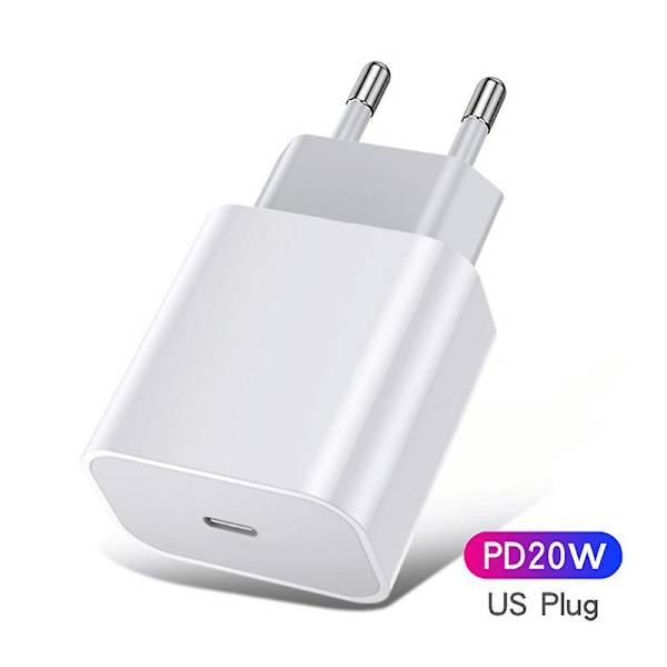 2-pakning - Lader for iPhone - Hurtiglader - Adapter + Kabel 20W Hvit one size