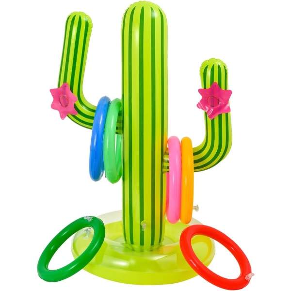 Cactus Ring Toss Game Set Uppblåsbar kaktus med 6 ringar för Hawaii Party Inredning Poolleksak