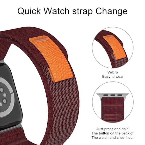 Apple Watch 42/44/45/49 mm ranneke Nylon Trail Loop Viininpunainen