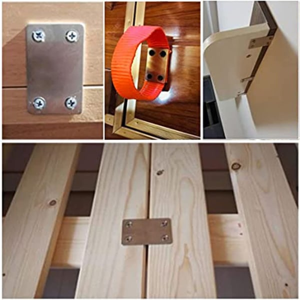 Fixering av platta raka plattor, platta kontakter i rostfritt stål, platt vinkel i rostfritt stål för reparation av trä, möbler och gör-det-själv-projekt (60