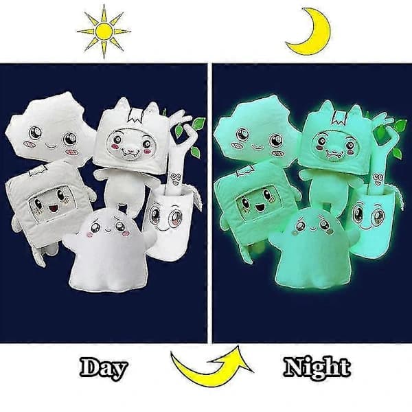 Selvlysende Plyslegetøj Sæt: Foxy, Boxy, Ghosty, Stone, Jar - Bløde, PP Bomuldsfyldte - Børnegave - 20-28cm C[CO]