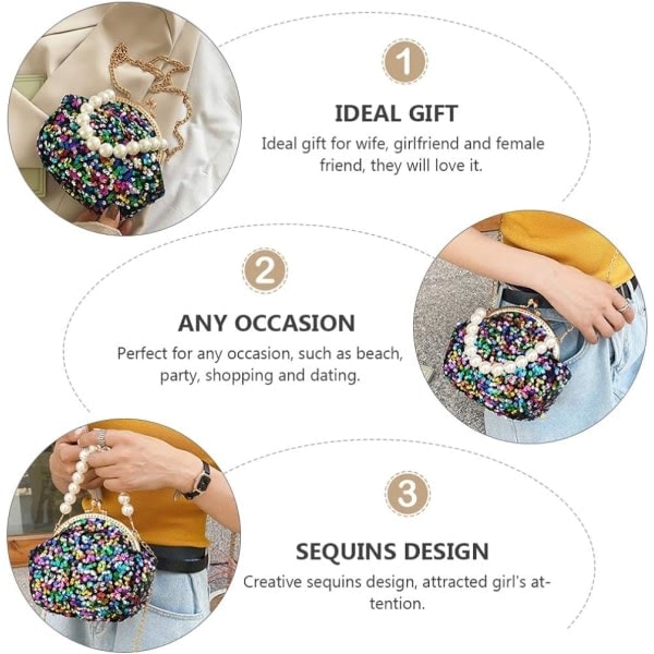Heyone Kvällsväska för Kvinnor Glitter Clutch med Kedja Bröllopsväska Paljettmyntväska Kiss Lock