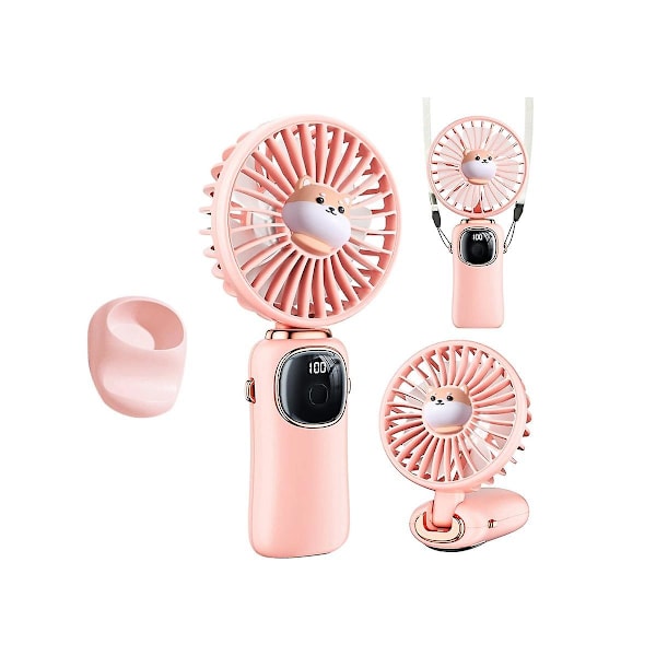 Portable Handheld Fan, 4000mah Neck Fan With Led Display, Foldable Desk Fan With Base, 5 Speed Fan