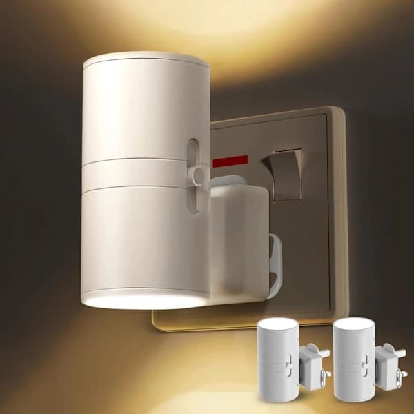 LED-nattlampa med skymningssensor, dimbar 3-färgsbelysning för sovrum, hall, barnkammare, vit 2-pack 2-pack/No remote Vit