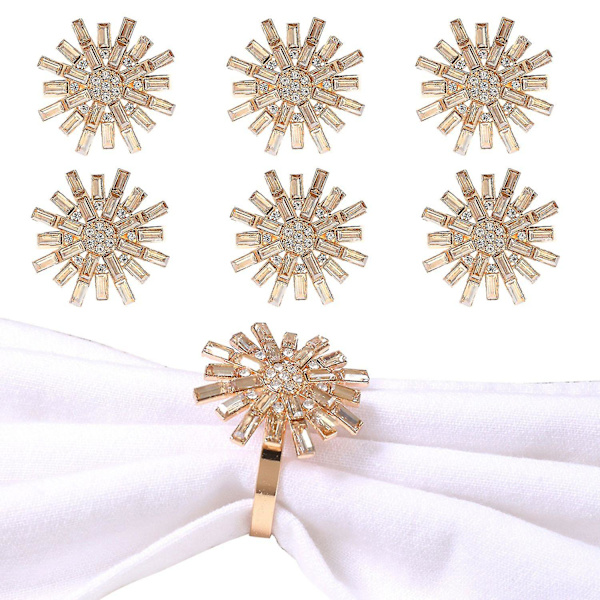 6 stk/sett serviettringer i kunstig krystallblomst med strass, elegant og luksuriøs borddekorasjon til middagsservietter
