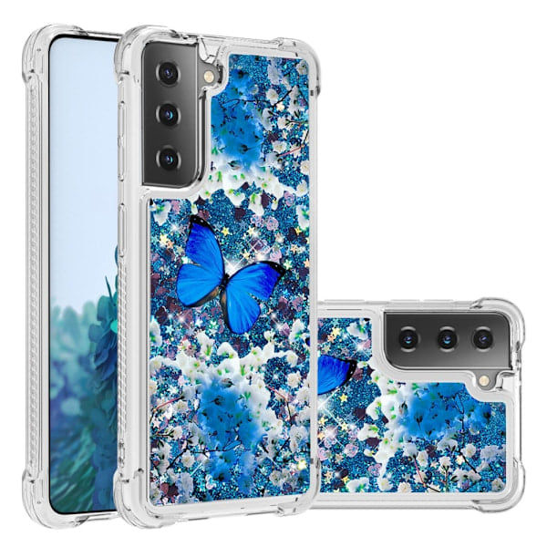 Samsung Galaxy S21 - Støtsikkert Quicksand Deksel - Blå Sommerfugl