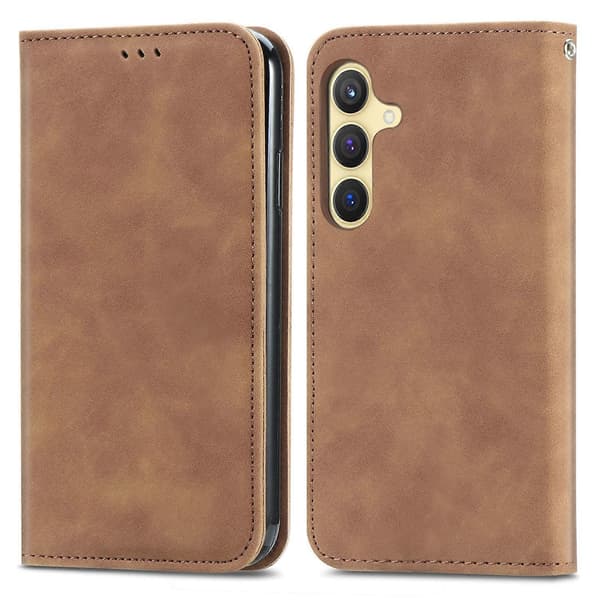 Retro Magnetic Leather Case with Skin Feel Brown