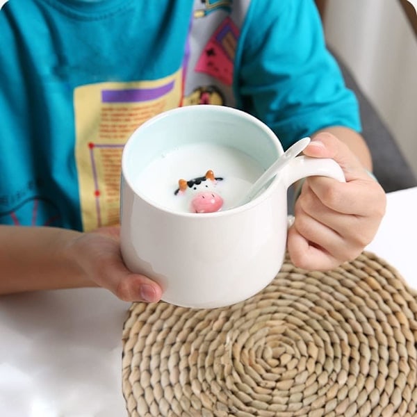 Söt ko-mugg, keramisk mugg med 3D-rosett