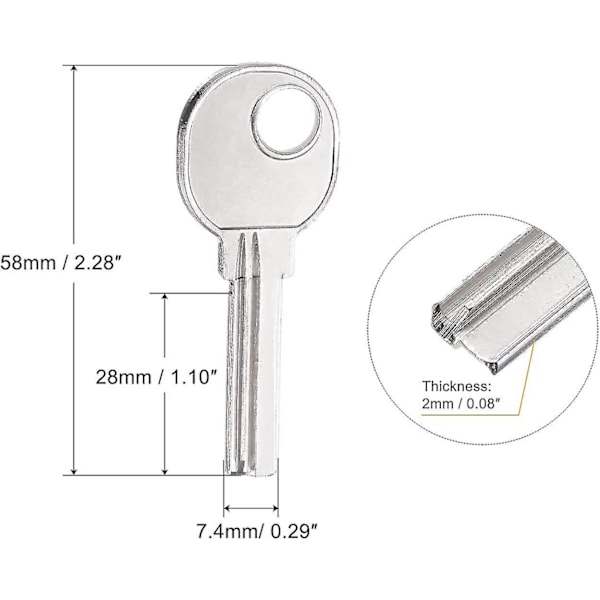 Nøgleemner, 28mm længde 2 slot messing nye ubeskårne udskiftningsværktøj 10 stk.