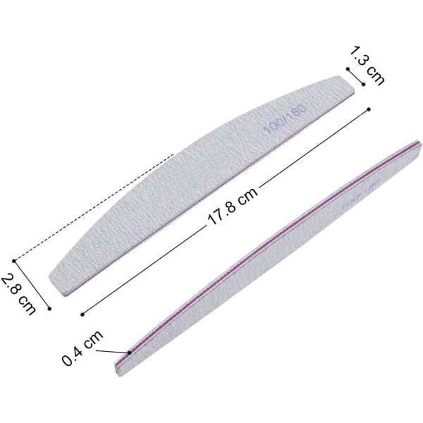16 stk. Dobbeltsidede Neglefile - 100/180 Grit Vaskbare Hvide