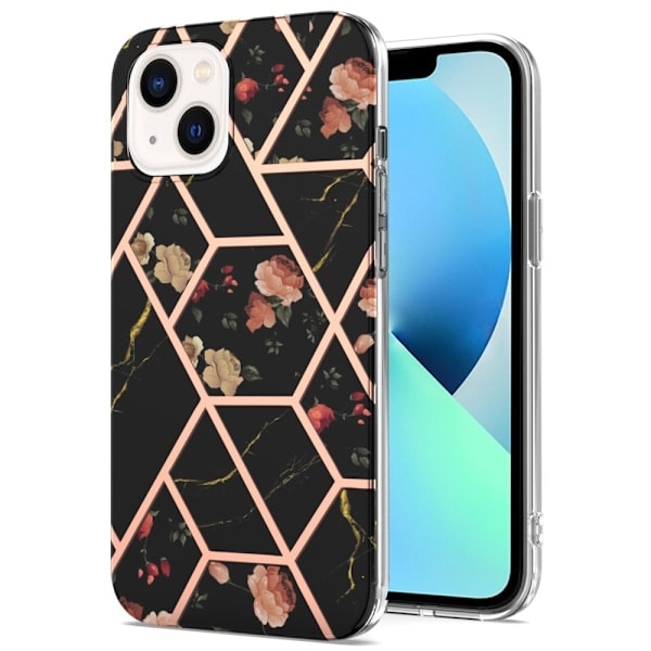 iPhone 15 Cover Marmor Sort Blomst