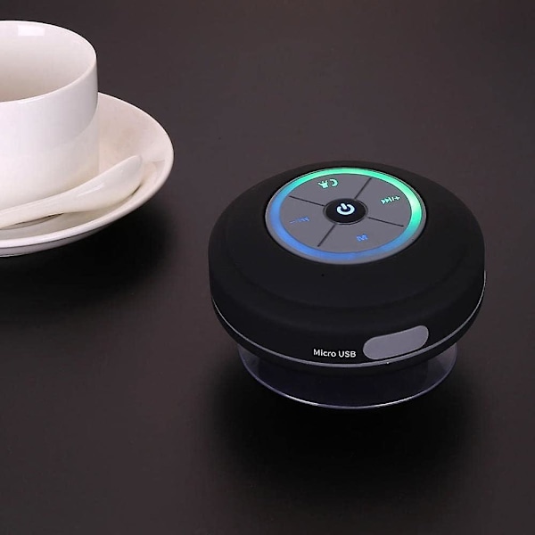Led Bluetooth-duschhögtalare med FM-radio, bärbar trådlös duschhögtalare med sugkopp, inbyggd mikrofon, vattentät Bluetooth-högtalare