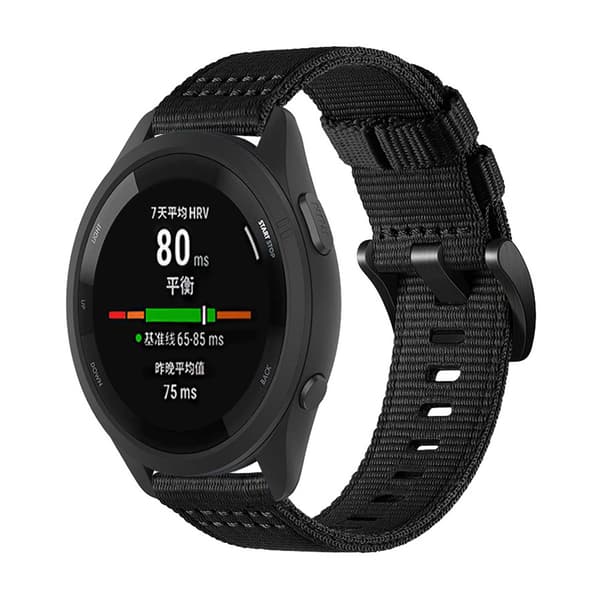 Nylonranneke Garmin Forerunner 255/265/245 -älykellolle, musta M musta
