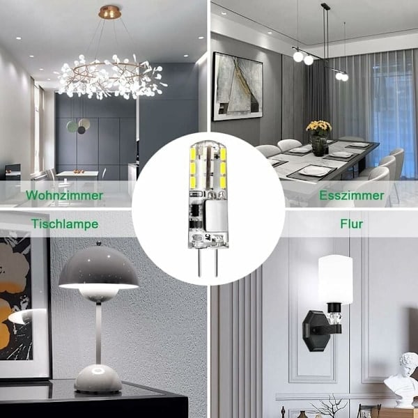 G4 LED-lampa, 12V 2W motsvarande 20W halogenlampa, kallvit 6000K, 180LM, flimmerfri, energibesparande lampa för köksfläkt, ljuskrona, ej dimbar