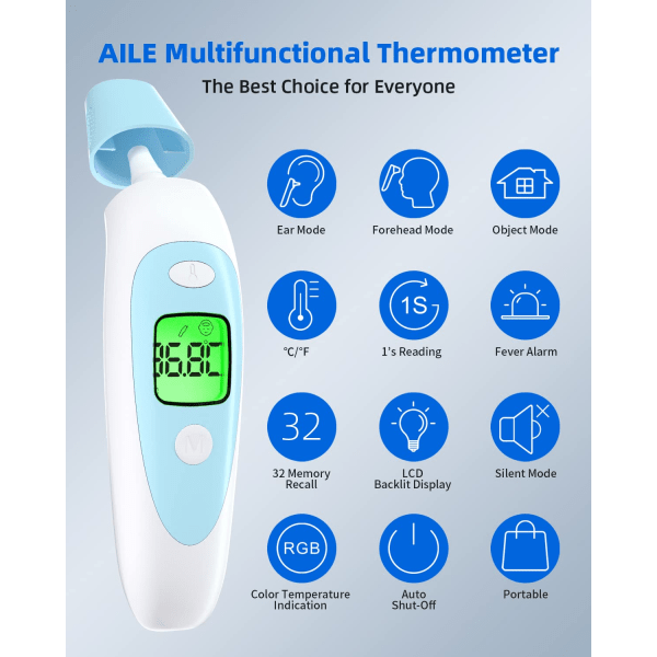 Digital termometer för barn och vuxna, temperaturtermometer för hemtermometer inomhus - örontermometer