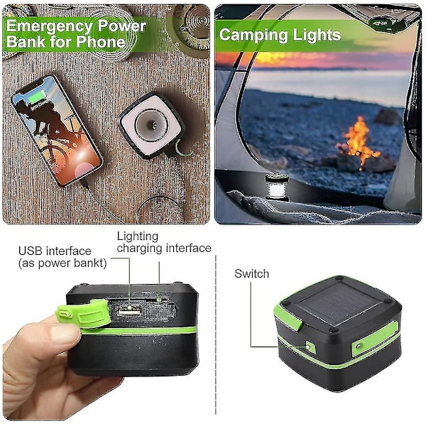 Camping Lykta, Sol & USB Uppladdningsbar LED Camping Ljus, Bärbar Hopvikbar Tält Ljus För Camping, Vandring