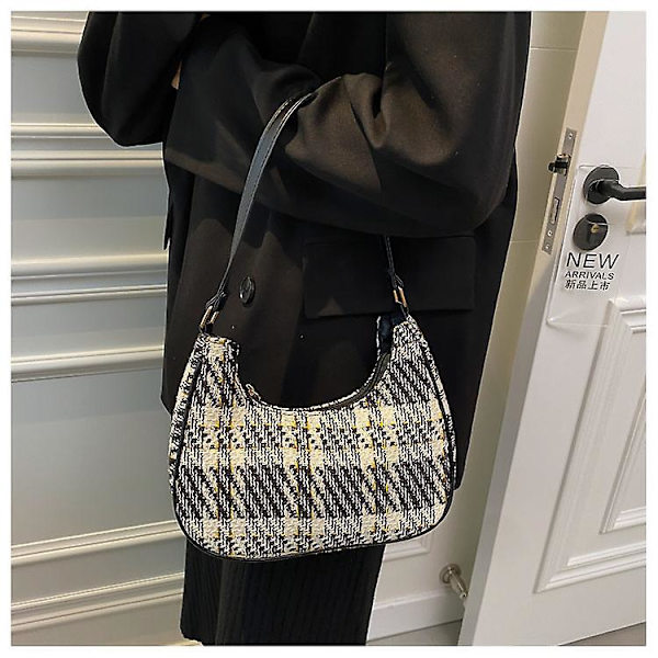 Ternet Canvas Dametaske Ny PU Læder Crescent Skuldertaske Fashionabel Enkel Lynlås Ren Farve Håndtasker til Kvinder