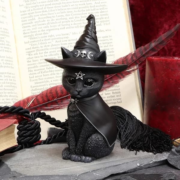 Häxhatt Ockult Katt Figur, 13,5 cm, Svart[CO]