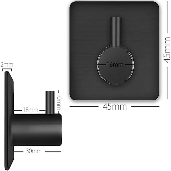 Rustfrie og vanntette selvklebende dørkroker i rustfritt stål, kleskroker, til kjøkken, bad, kontor og toaletter, ingen boring eller lim nødvendig