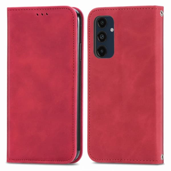 Retro Magnetic Leather Case with Skin Feel Red