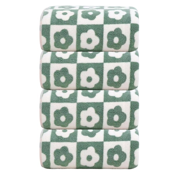 Bomuldshåndklæder Sæt med 4 - Ternede Blomstrede Badeværelseshåndklæder til Daglig Brug, 35*75cm Style 2