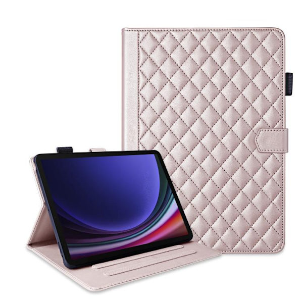 Samsung Galaxy Tab S10 FE+ Leather Case with Rhombus Pattern Roséguld