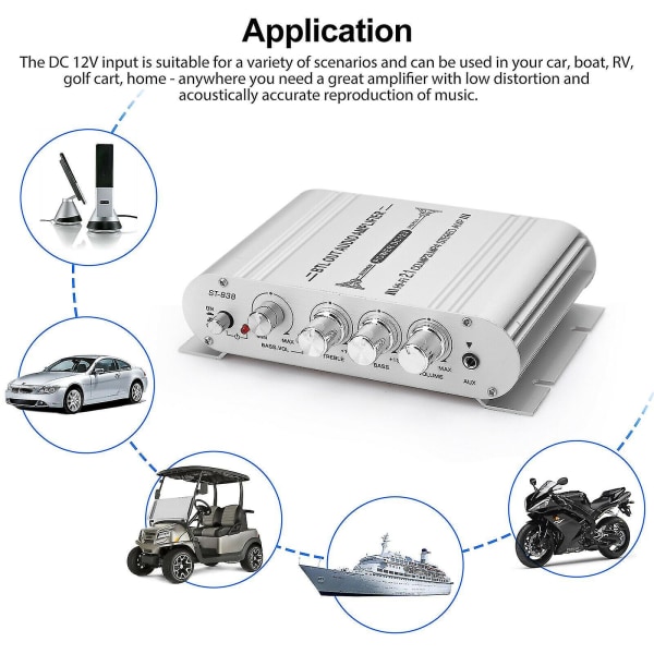 12v 400 Watt Bilstereo Forsterker 2.1kanals Hifi Høyttaler Strømforsterker System Utendørs