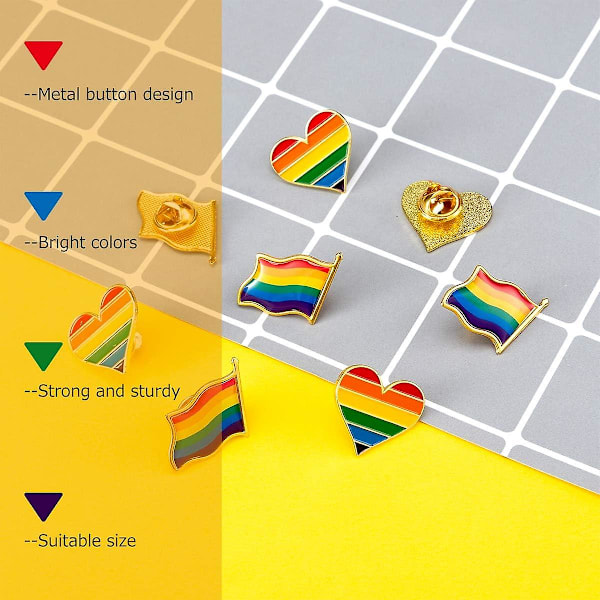 30-delt sett med Pride Rainbow emalj lapel pins - 15-delt sett med Rainbow Pride Flag LGBTQ lapel pins + 15-delt sett med LGBTQ Heart Flag Pride pins til å dekorere herre- og dameklær og vesker