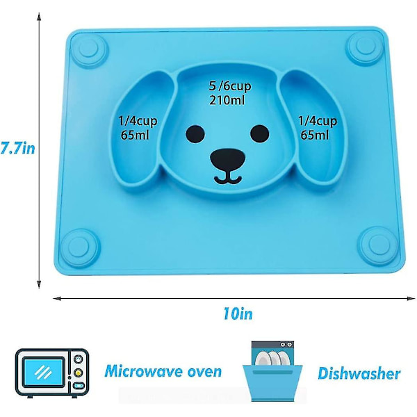 Silikon baby sugekopp plate, sklisikker matplate for småbarn med sterk sugeevne, sterk og tykk, babytallerken med rom