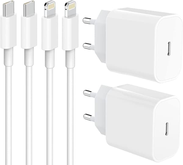 (2x) iPhone Fast Charger USB-C Power Adapter 20W + Cable We (1 Meter)