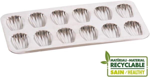 Bageplade til 12 madeleines - Bageplade - Genanvendeligt materiale - Mål: 40 x 23 cm