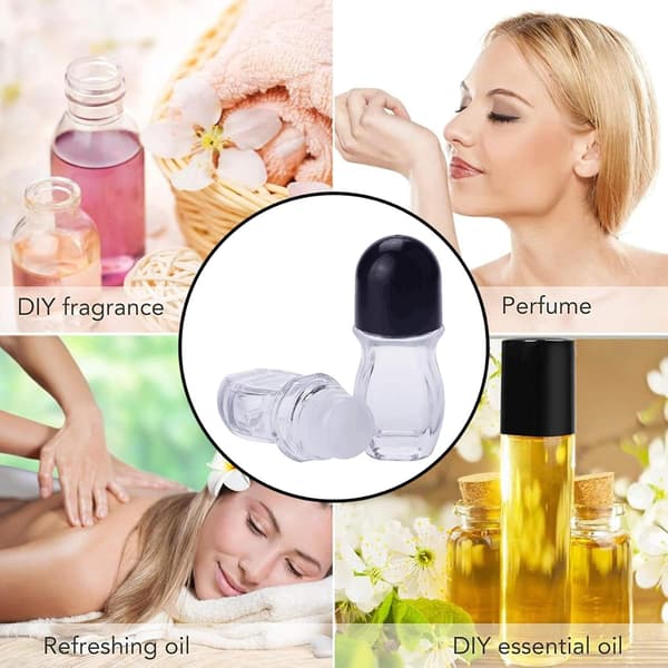 Refillable Empty Glass Bottle with Roller Ball Deodorant with Plastic Roller Ball for Essential Oils Perfume Cosmetics (5×50ML)