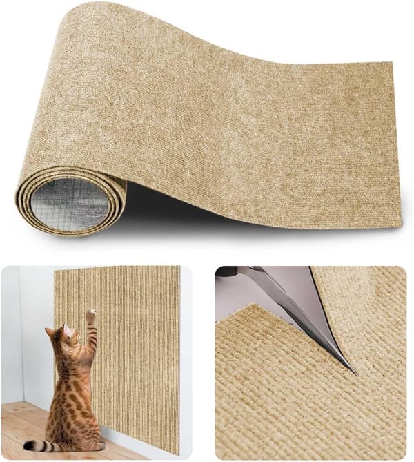 Katteklormatte, selvklebende kuttbar polyester klorepute for sofaer og møbler, khaki, 100 x 30 cm