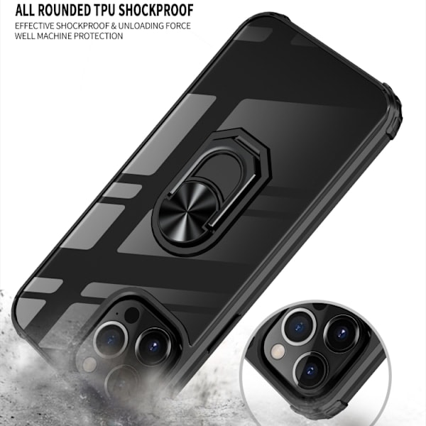 iPhone 14 Pro Max Cover Stødsikkert Armor Ring Sort