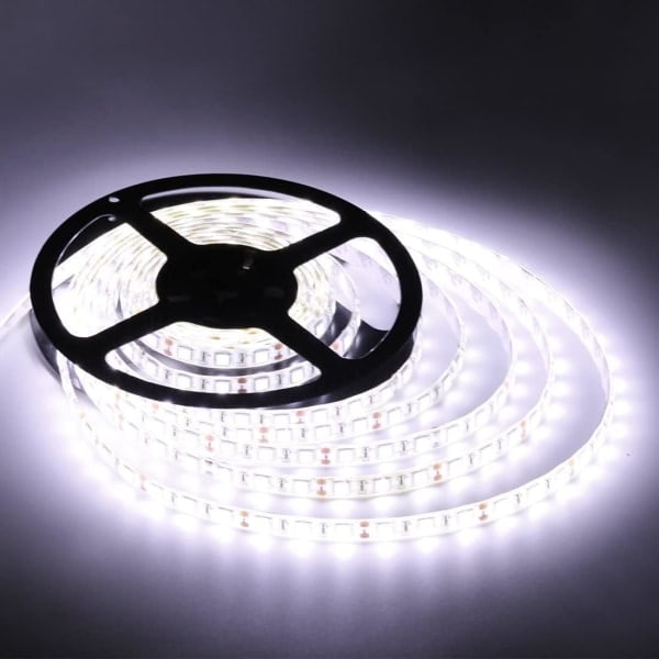 Fleksible LED-strips, LED-strips, Vandtætte, 12 Volt LED-lysstrips, Pakke med 5m, til ferie/fest/indendørs/udendørs dekoration (Hvid)