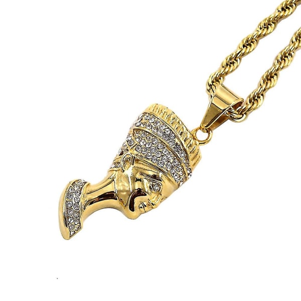 Egyptisk dronning Nefertiti halskjede Bling gullbelagt vintage smykker kubisk zirkonia hip hop anheng halskjede personlig gave menn kvinner/beste kone/jente