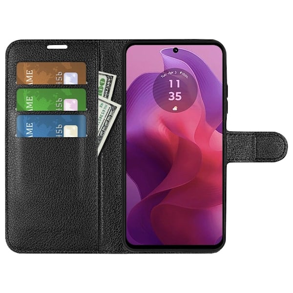 Motorola Moto G04 4G/G24 4G Etui Litchi Læder Sort
