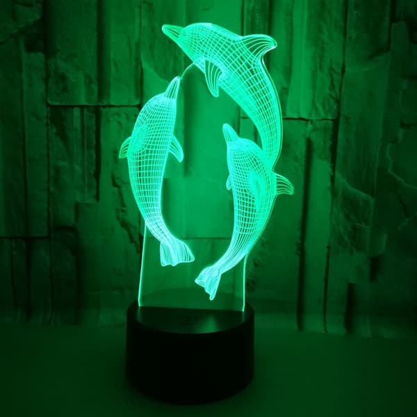 Delfiini 3D-valo 7-värinen kosketusvalo stereo 3D-näkölamppu