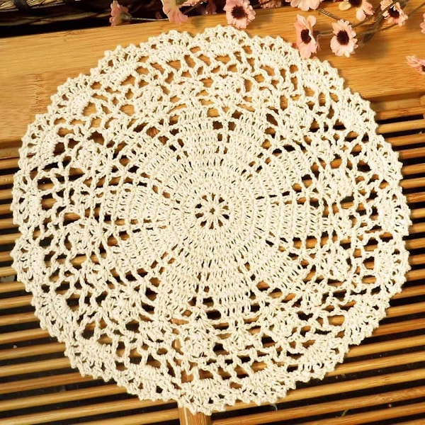 Hæklet Bomuldsblonder Bordbrikker Doilies Værdipakke, 4 stk, Persien, Beige, 7 tommer