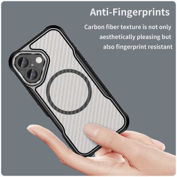 iPhone 16 Cover MagSafe Kulfiber Tekstur Hybrid Sort 43