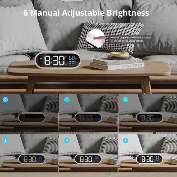 Mirror Digital Alarm Clock, LED Digital Clock, Large Time/Temperature/Humidity Display, 40 Ringtones, USB Charging, White Alarm Clock