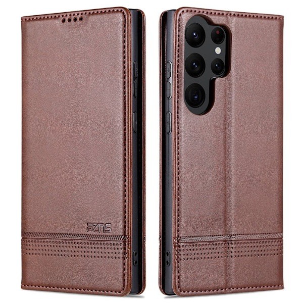 AZNS Samsung Galaxy S23 Ultra Flip Læder Etui Brun
