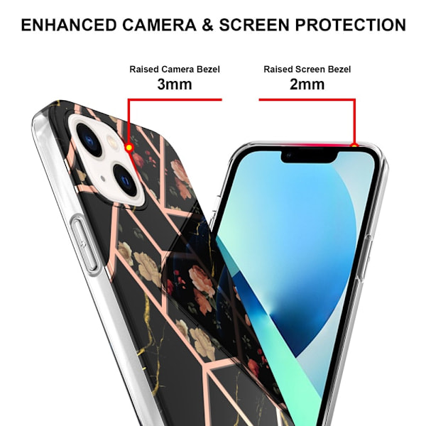 iPhone 15 Cover Marmor Sort Blomst