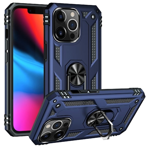 iPhone 13 Pro Max - Stöttåligt Hybrid Armor Ring Skal - Blå