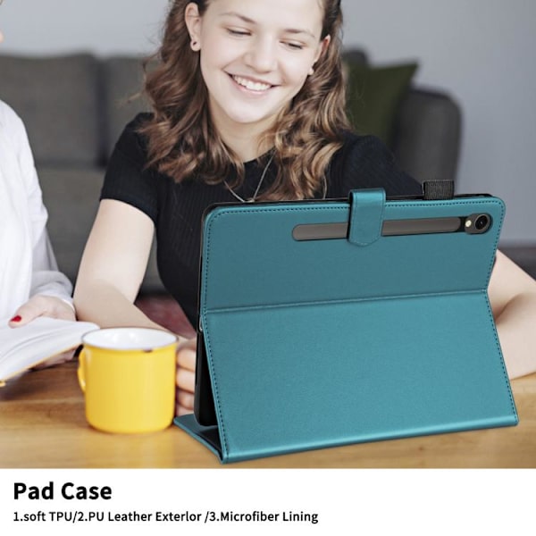 Samsung Galaxy Tab S10 FE+ Leather Case with Rhombus Pattern Mörkgrön